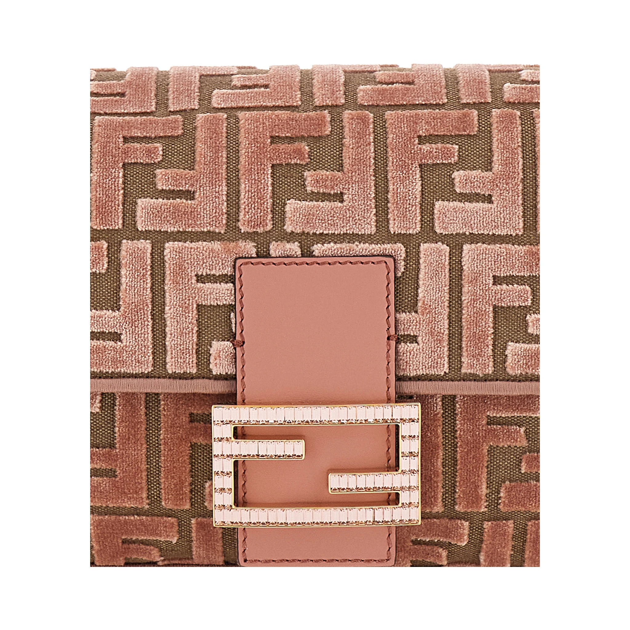 Baguette Pink Medium Shoulder Bag with All-Over FF Motif and FF Logo Plaque on the Front in Cotton Blend Woman