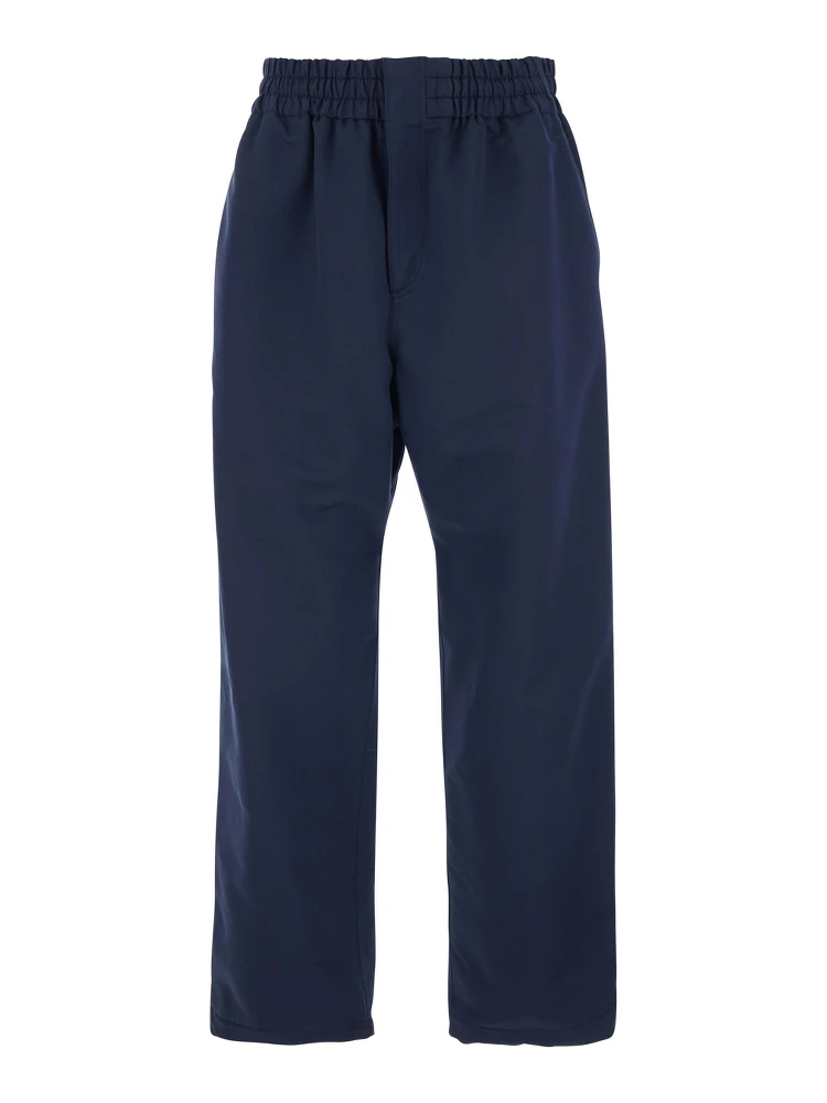 Blue Pants with Elastic Waist and Logo Patch on the Side in Cotton and Silk Man