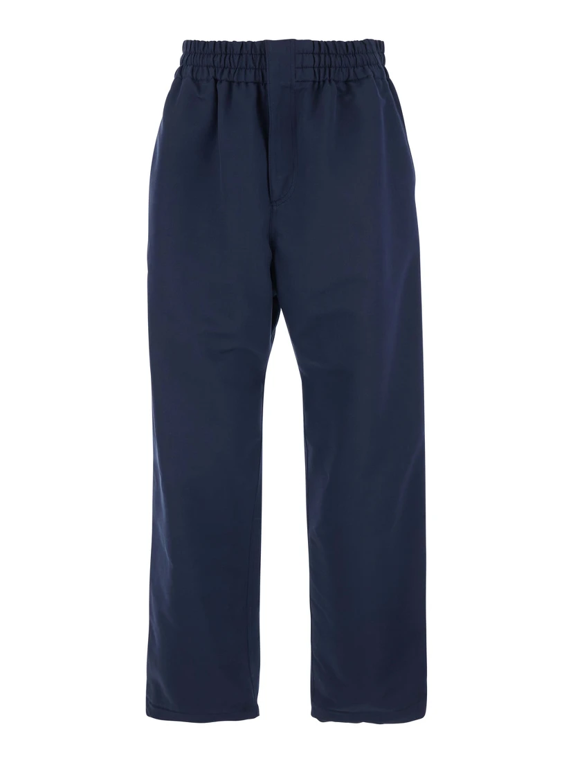 Blue Pants with Elastic Waist and Logo Patch on the Side in Cotton and Silk Man