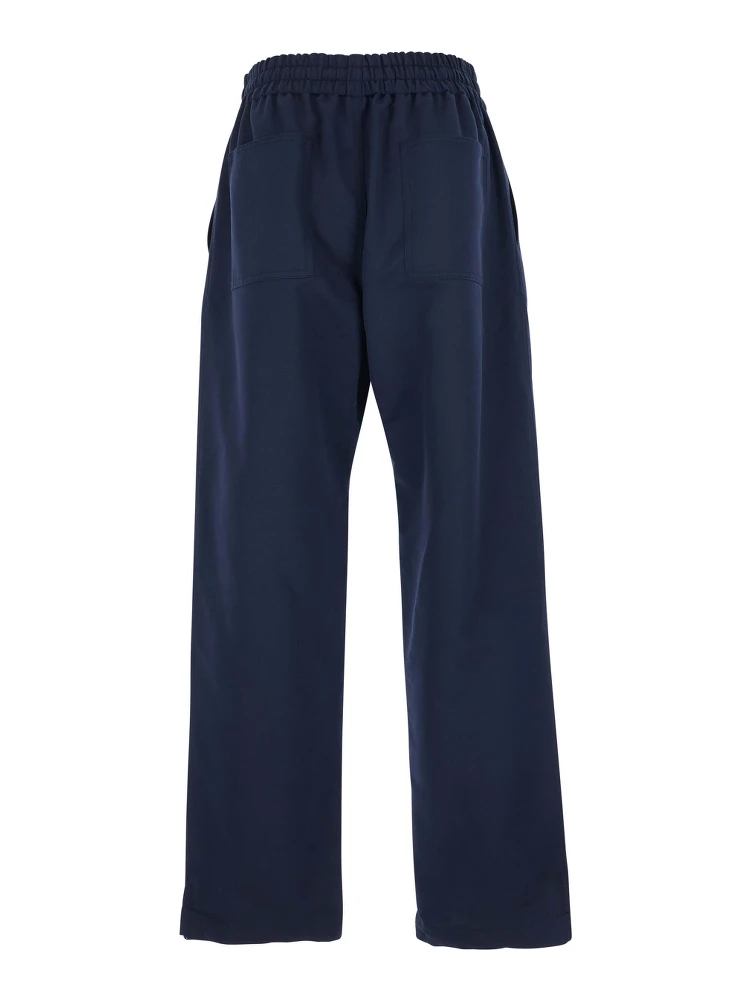 Blue Pants with Elastic Waist and Logo Patch on the Side in Cotton and Silk Man alternative