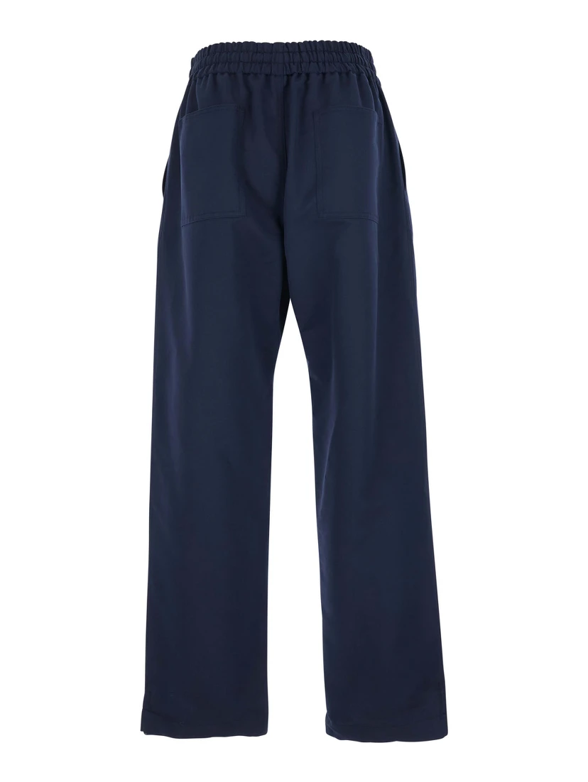 Blue Pants with Elastic Waist and Logo Patch on the Side in Cotton and Silk Man