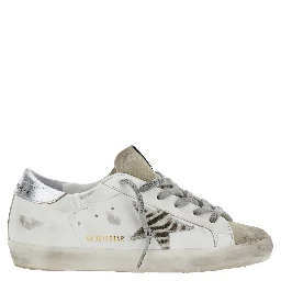 Superstar White Low Top Sneakers with Glittered Star Patch and Laminated Heel with Logo Lettering in Leather Woman