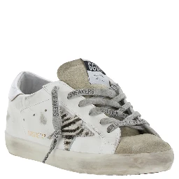 Superstar White Low Top Sneakers with Glittered Star Patch and Laminated Heel with Logo Lettering in Leather Woman
