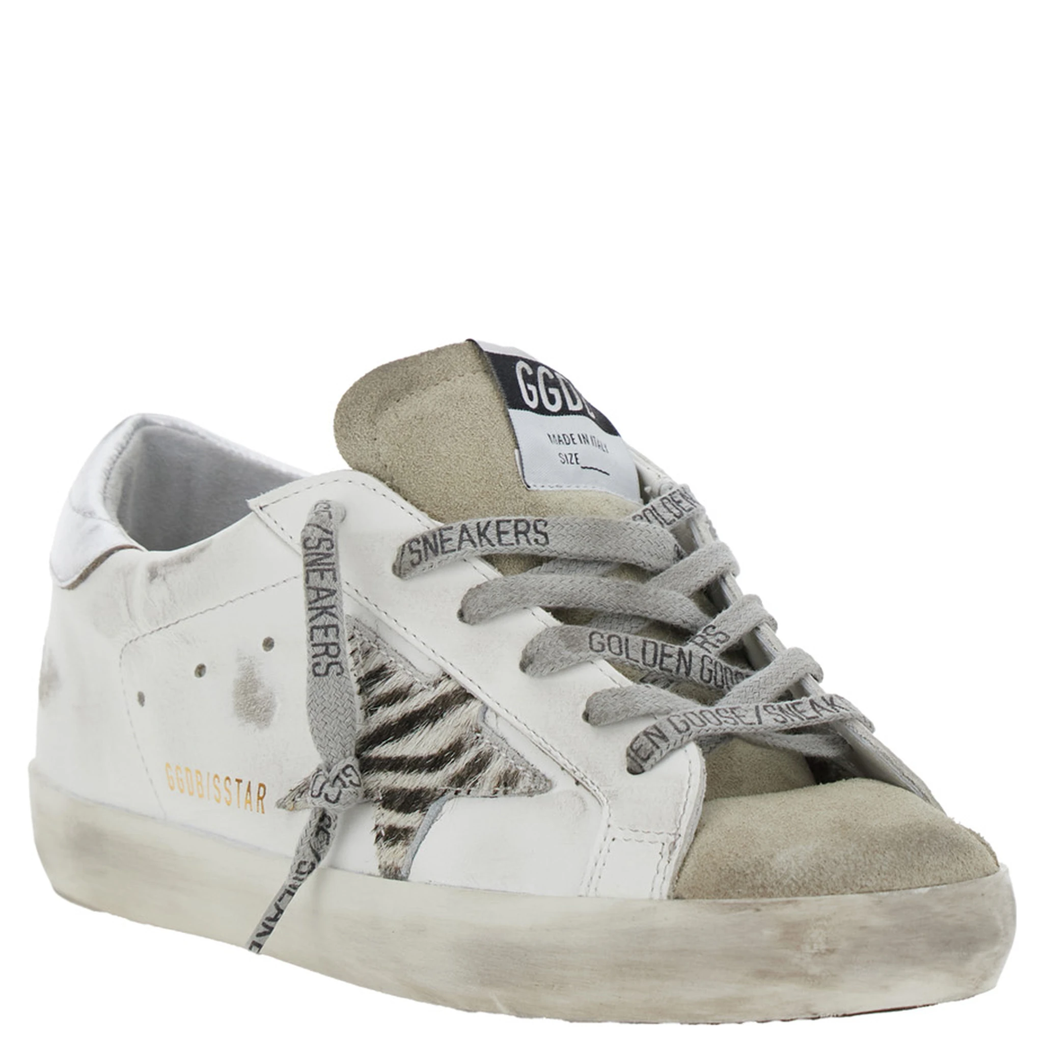 Superstar White Low Top Sneakers with Glittered Star Patch and Laminated Heel with Logo Lettering in Leather Woman
