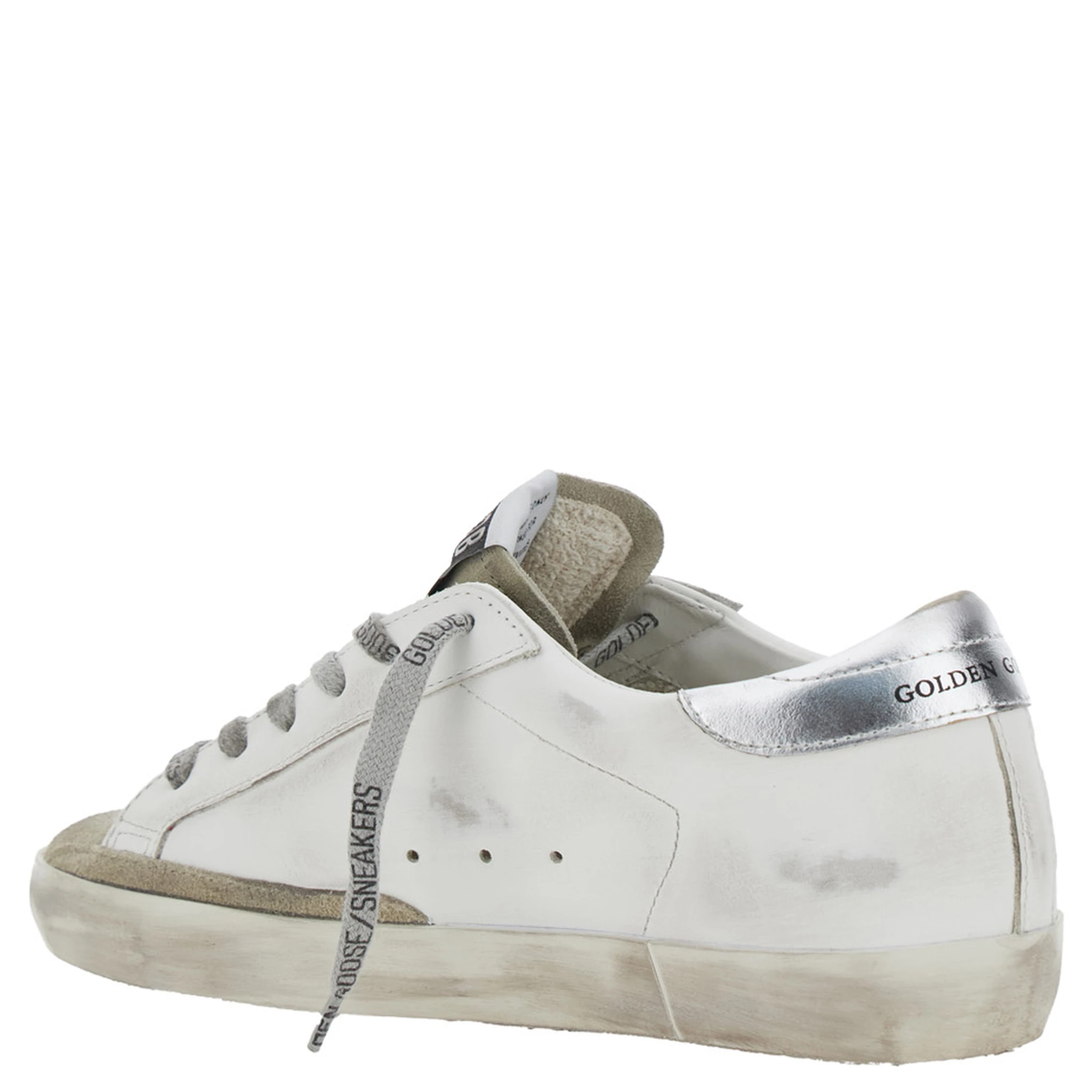 Superstar White Low Top Sneakers with Glittered Star Patch and Laminated Heel with Logo Lettering in Leather Woman