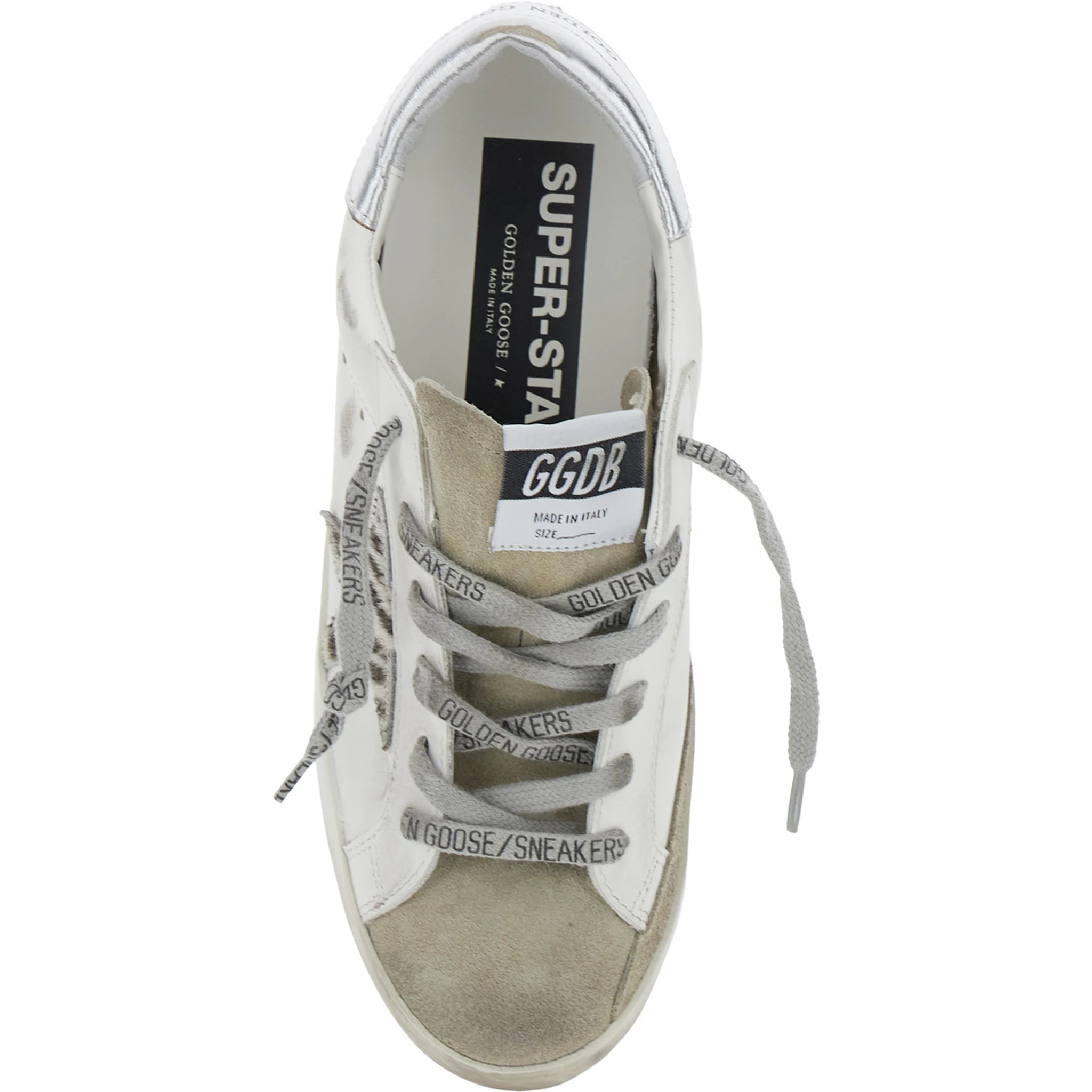Superstar White Low Top Sneakers with Glittered Star Patch and Laminated Heel with Logo Lettering in Leather Woman