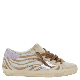 Superstar White Low Top Sneakers with Glittered Star Patch and Laminated Heel with Logo Lettering in Leather Woman