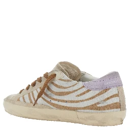 Superstar White Low Top Sneakers with Glittered Star Patch and Laminated Heel with Logo Lettering in Leather Woman