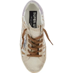 Superstar White Low Top Sneakers with Glittered Star Patch and Laminated Heel with Logo Lettering in Leather Woman