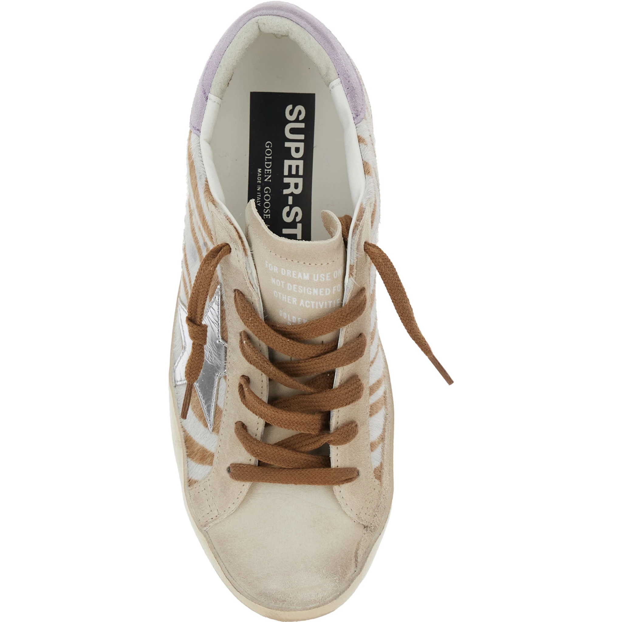 Superstar White Low Top Sneakers with Glittered Star Patch and Laminated Heel with Logo Lettering in Leather Woman