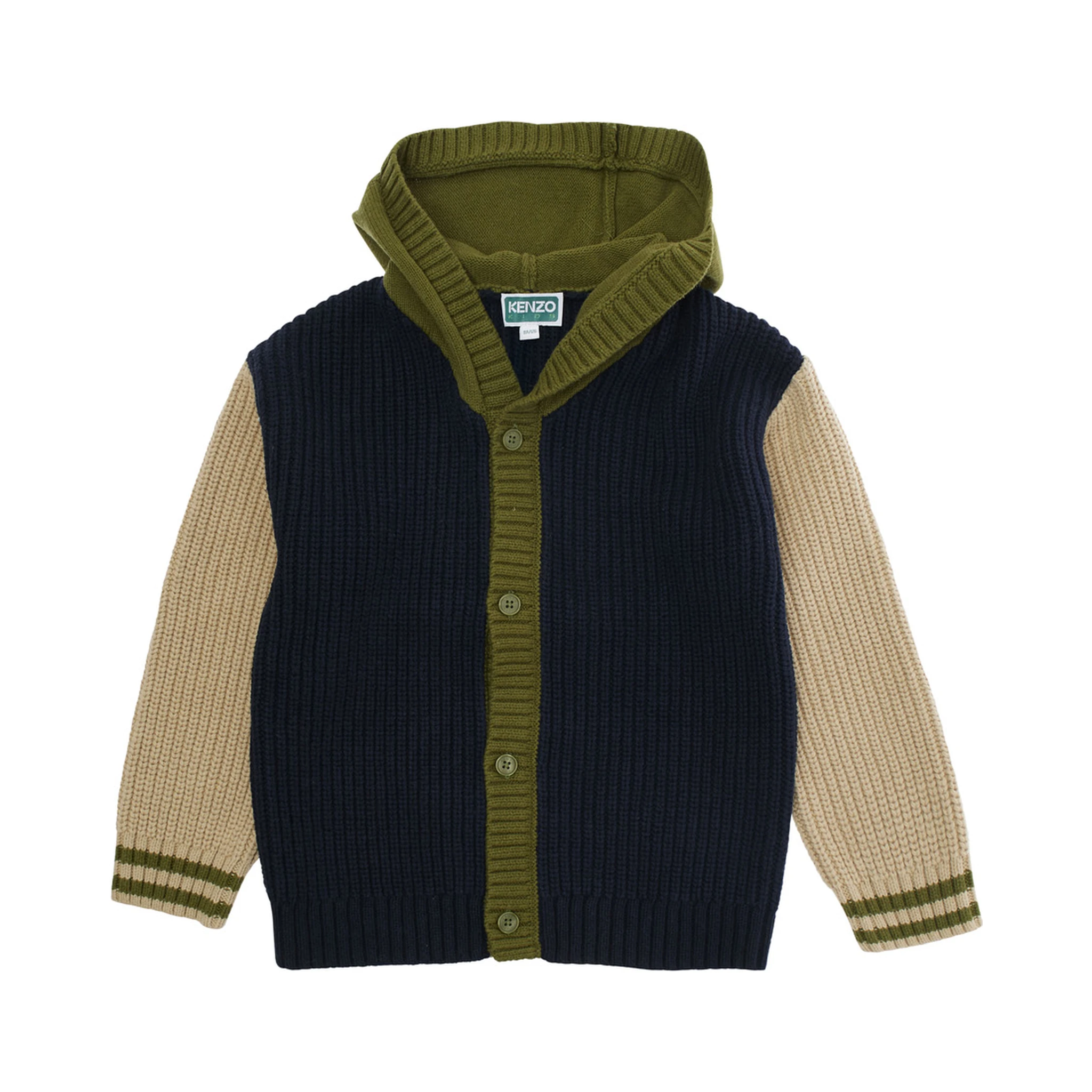 Multicolor Ribbed Cardigan with Maxi Logo on the Back in Cotton and Wool Blend Boy