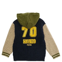 Multicolor Ribbed Cardigan with Maxi Logo on the Back in Cotton and Wool Blend Boy