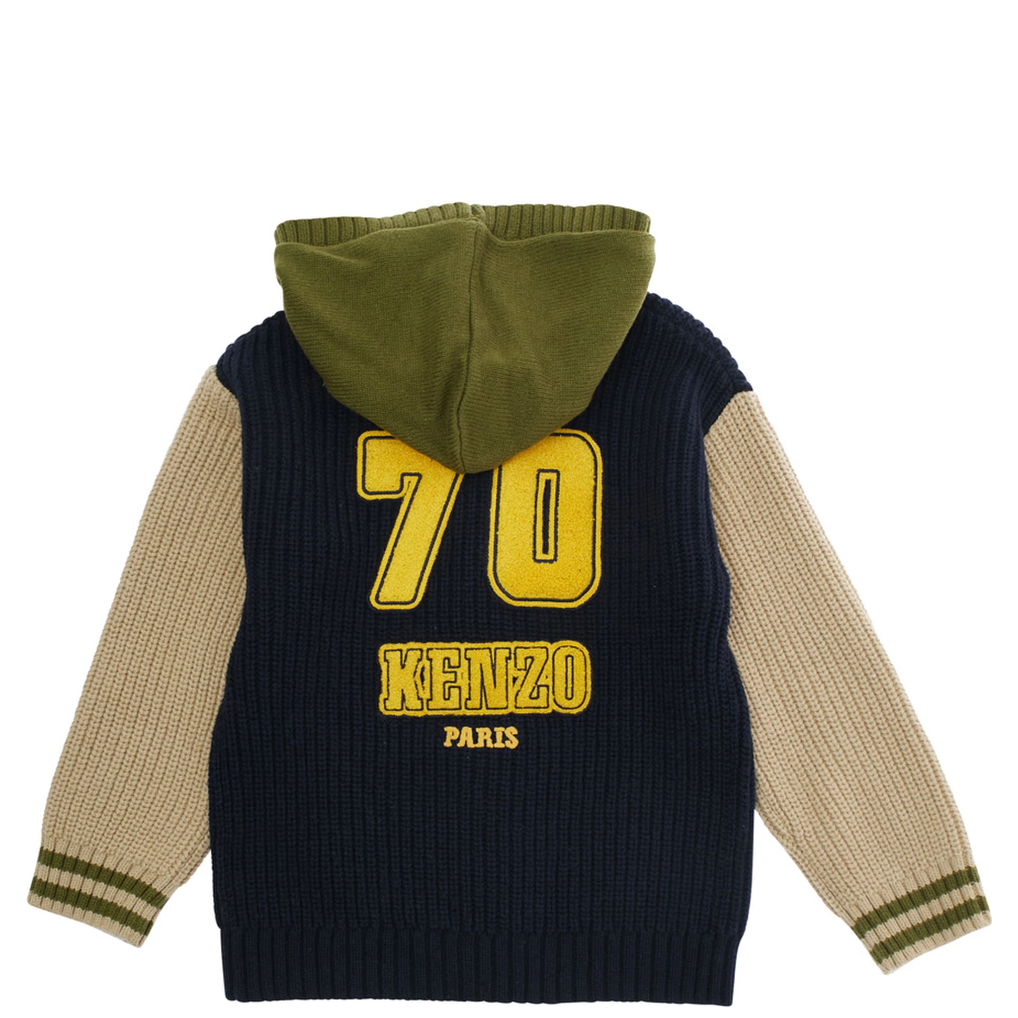 Multicolor Ribbed Cardigan with Maxi Logo on the Back in Cotton and Wool Blend Boy