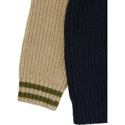 Multicolor Ribbed Cardigan with Maxi Logo on the Back in Cotton and Wool Blend Boy