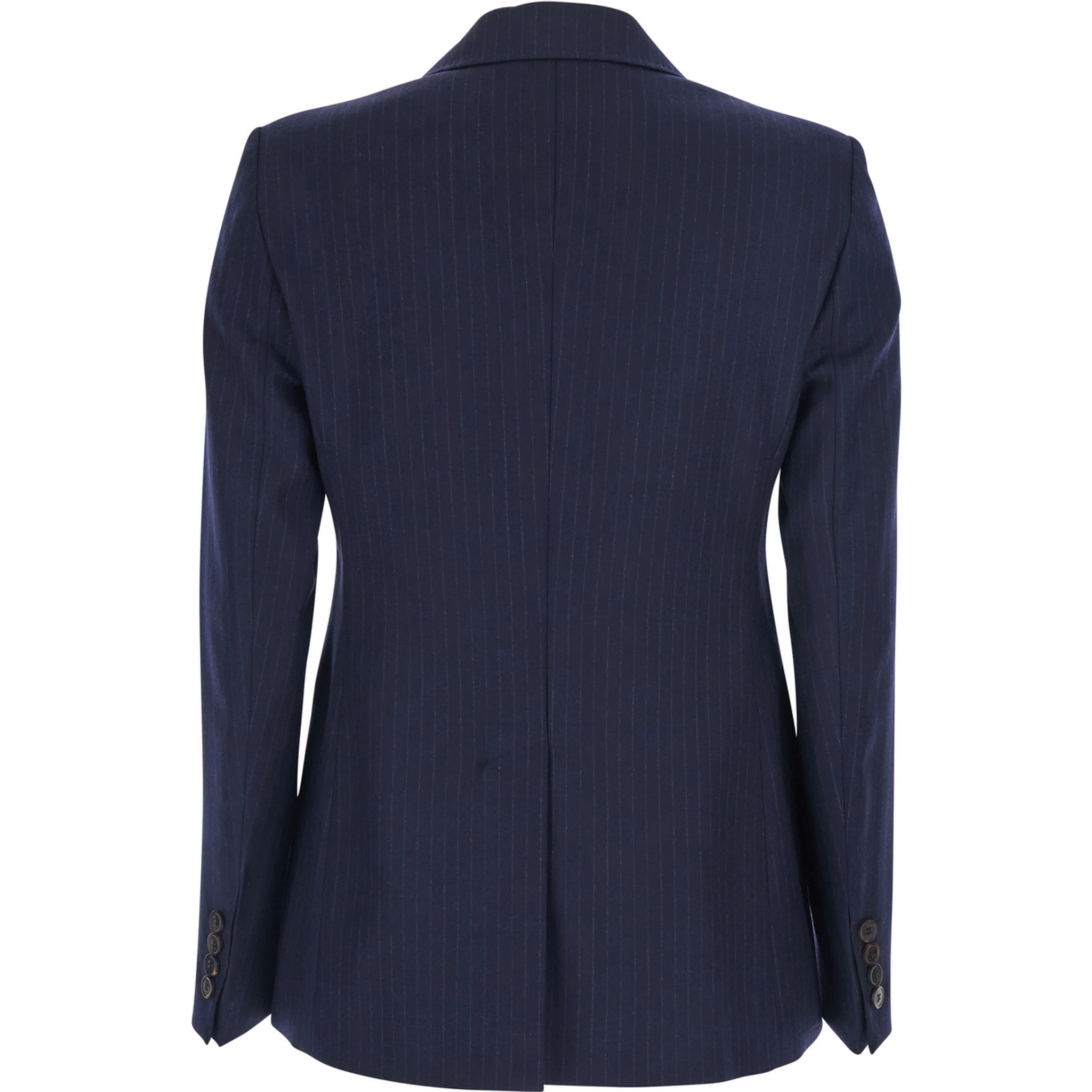 Blue Jacket with Peak Lapel and All-Over Pinstripe in Wool Woman