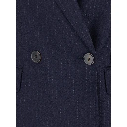 Blue Jacket with Peak Lapel and All-Over Pinstripe in Wool Woman