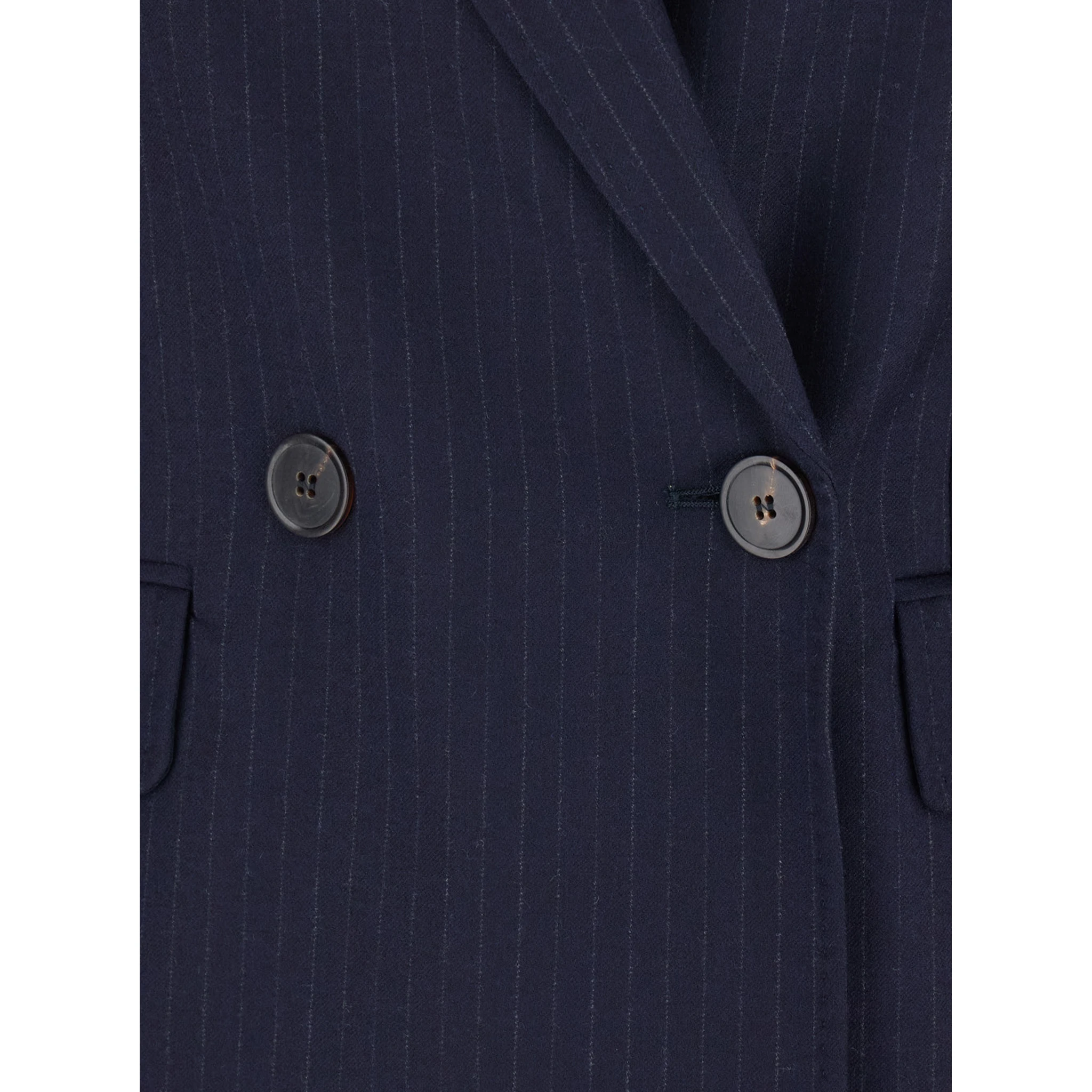 Blue Jacket with Peak Lapel and All-Over Pinstripe in Wool Woman