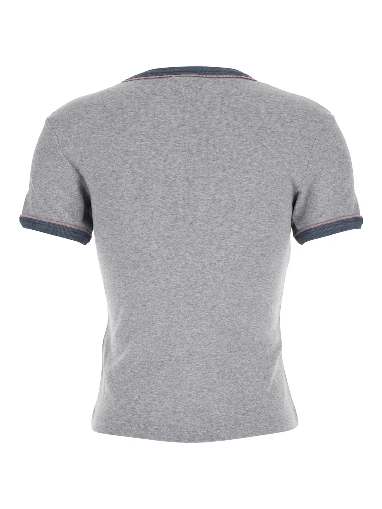 Grey Crewneck T-Shirt with Logo Lettering on the Front in Cotton Woman alternative