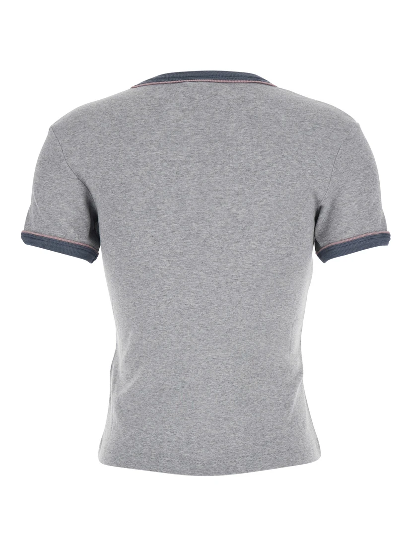 Grey Crewneck T-Shirt with Logo Lettering on the Front in Cotton Woman