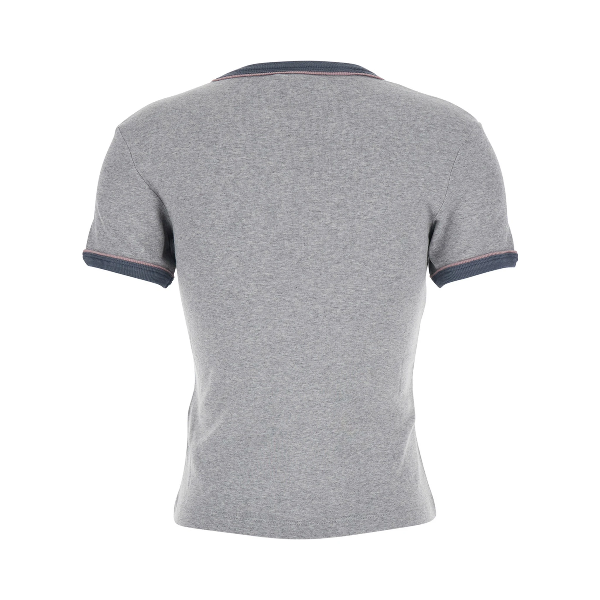 Grey Crewneck T-Shirt with Logo Lettering on the Front in Cotton Woman