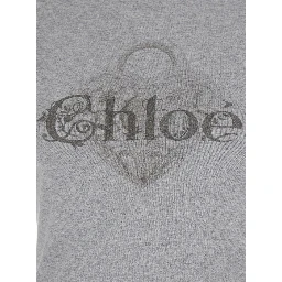 Grey Crewneck T-Shirt with Logo Lettering on the Front in Cotton Woman