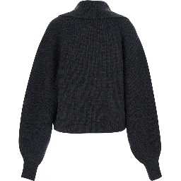 Grey Sweater with Weap Effect and Wide Revers in Wool Woman
