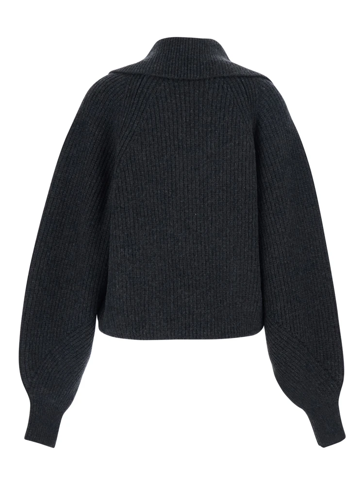 Grey Sweater with Weap Effect and Wide Revers in Wool Woman alternative