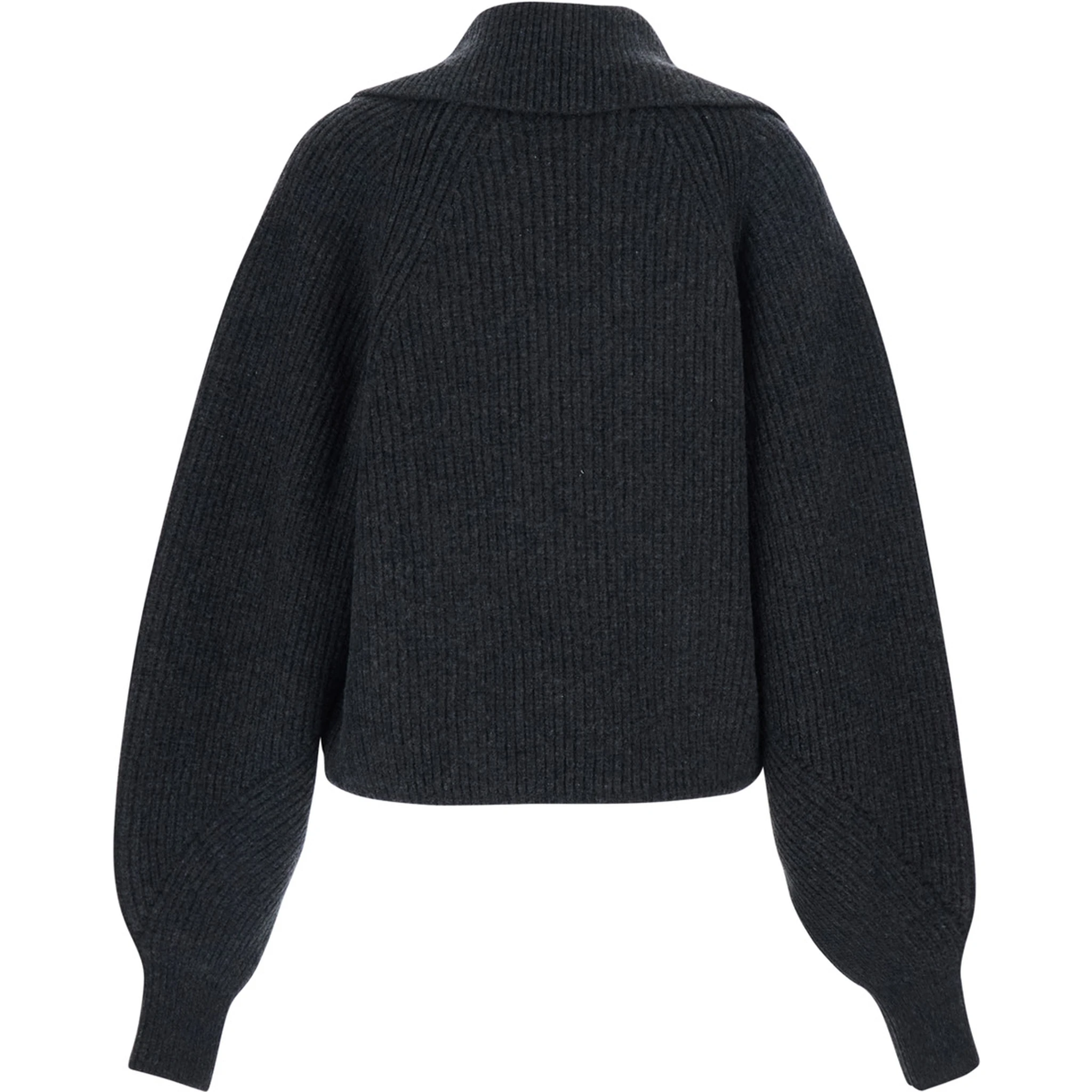 Grey Sweater with Weap Effect and Wide Revers in Wool Woman