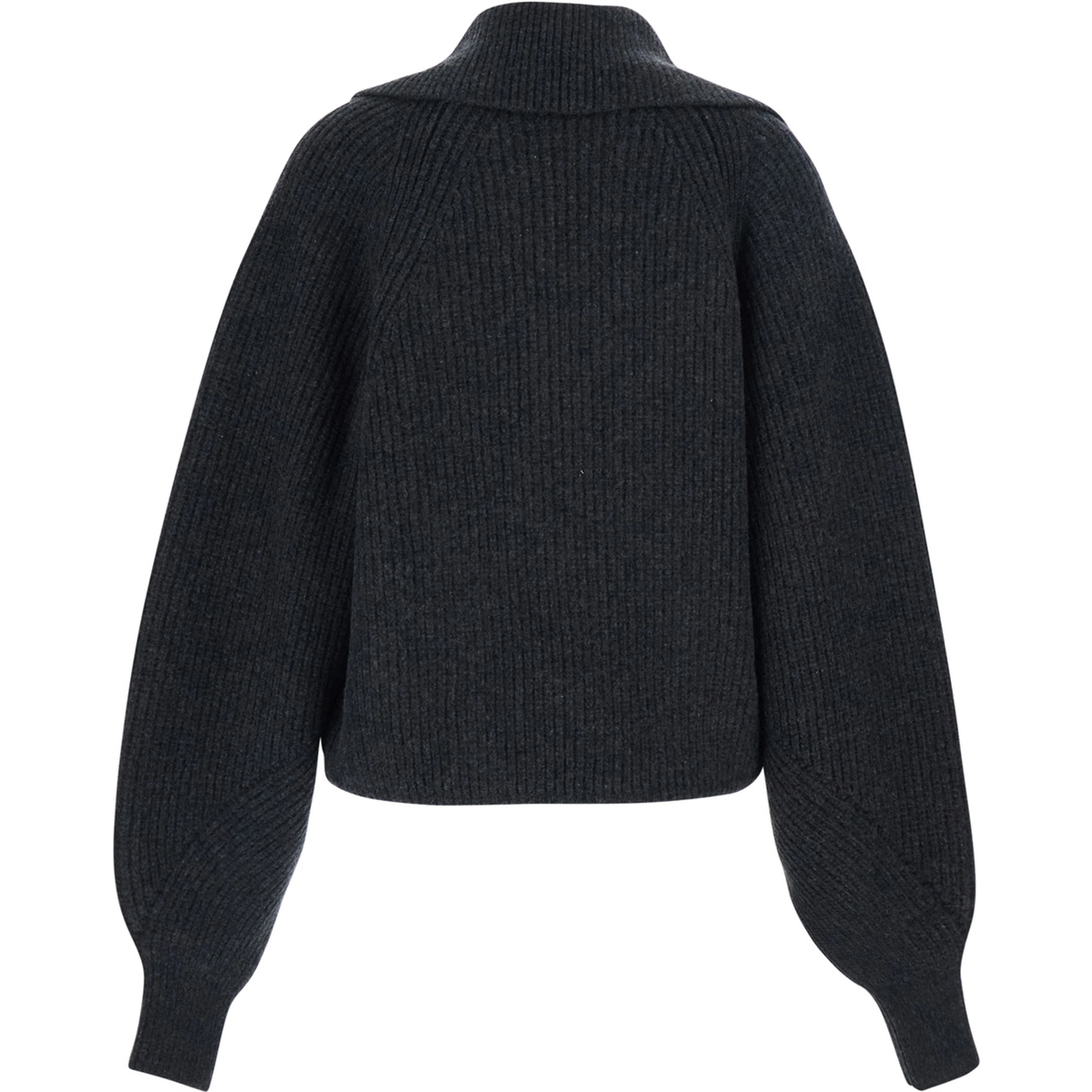 Grey Sweater with Weap Effect and Wide Revers in Wool Woman