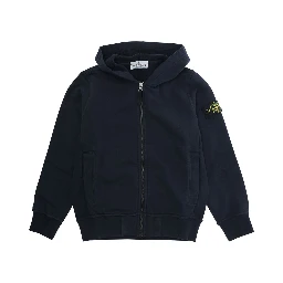 Blue Sweatshirt with Fixed Hood and Logo Patch on the Sleeve in Cotton Boy