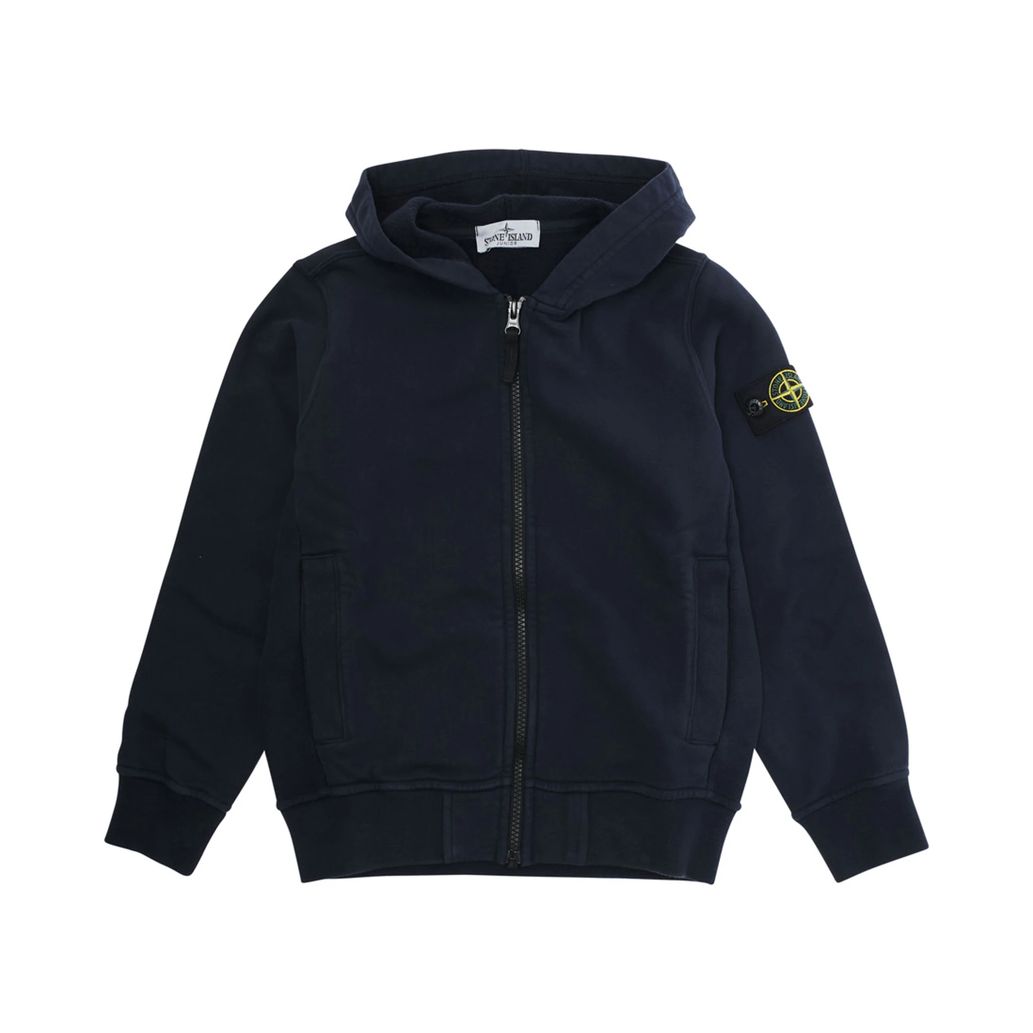 Blue Sweatshirt with Fixed Hood and Logo Patch on the Sleeve in Cotton Boy