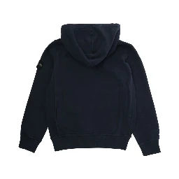 Blue Sweatshirt with Fixed Hood and Logo Patch on the Sleeve in Cotton Boy