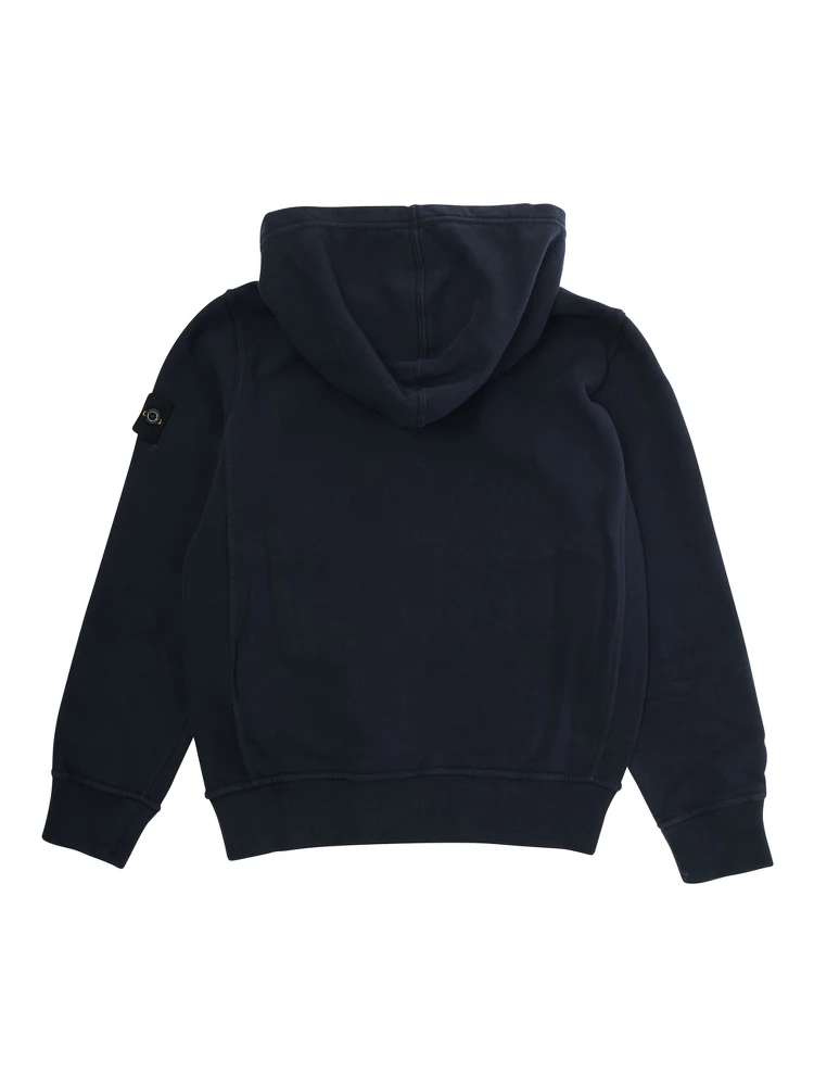 Blue Sweatshirt with Fixed Hood and Logo Patch on the Sleeve in Cotton Boy alternative