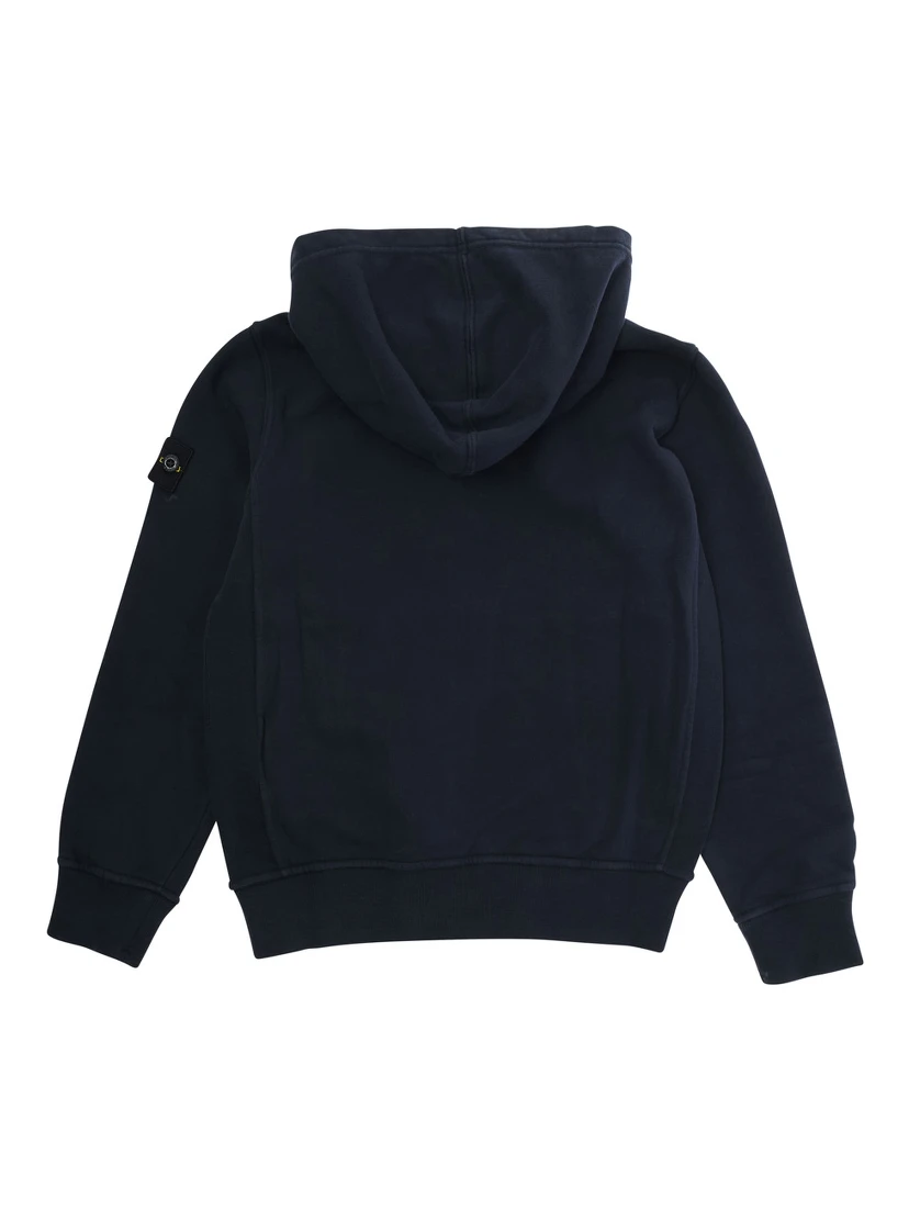 Blue Sweatshirt with Fixed Hood and Logo Patch on the Sleeve in Cotton Boy