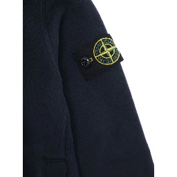 Blue Sweatshirt with Fixed Hood and Logo Patch on the Sleeve in Cotton Boy