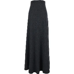 Grey Flared Skirt with Pleated Details and Elastic Ribbed Waist in Wool Woman