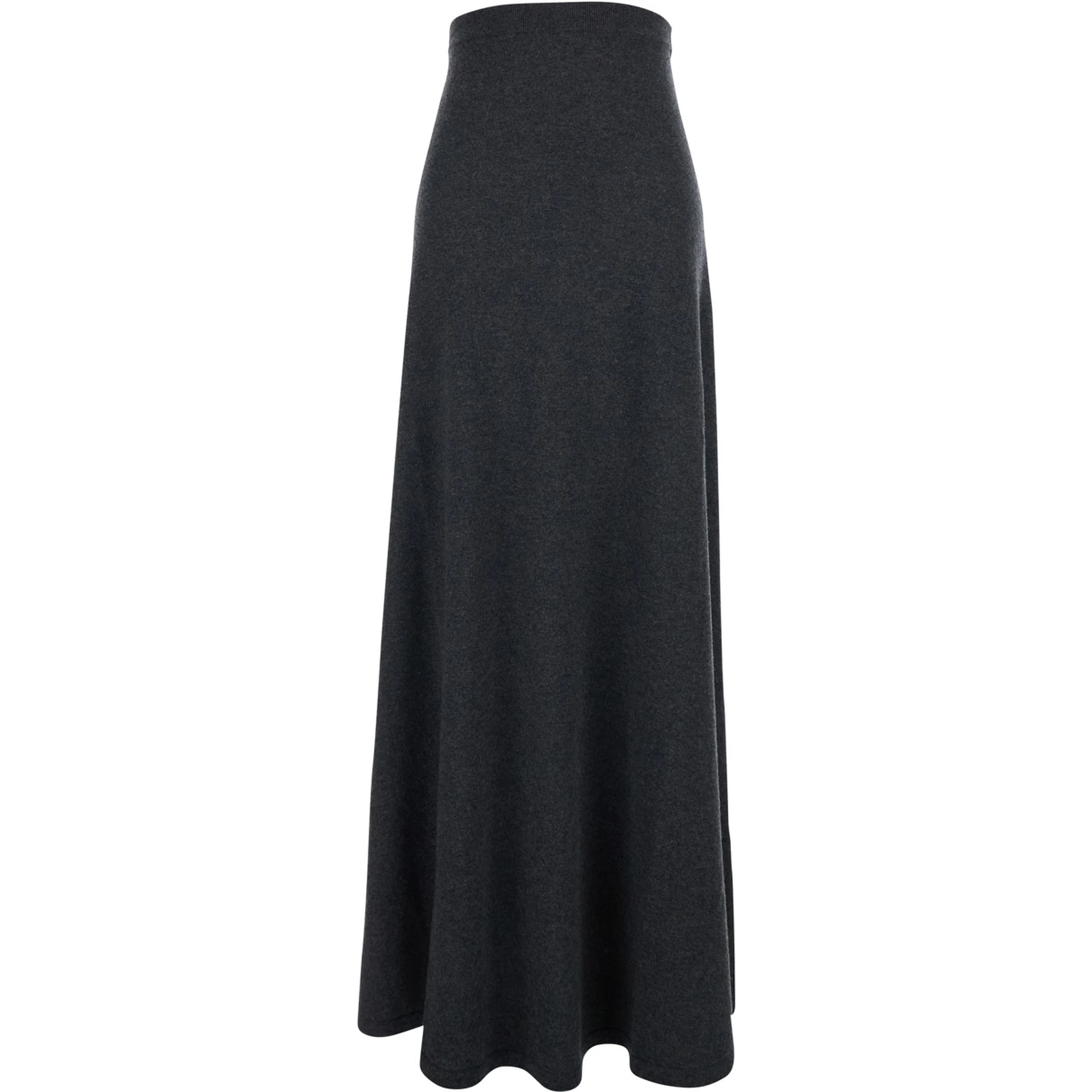 Grey Flared Skirt with Pleated Details and Elastic Ribbed Waist in Wool Woman