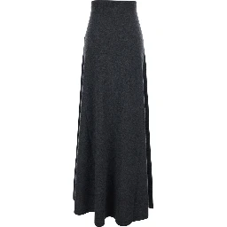 Grey Flared Skirt with Pleated Details and Elastic Ribbed Waist in Wool Woman