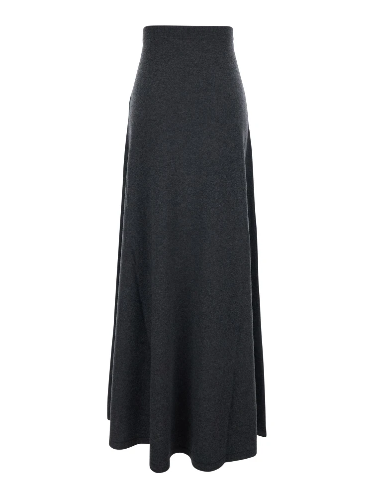 Grey Flared Skirt with Pleated Details and Elastic Ribbed Waist in Wool Woman alternative