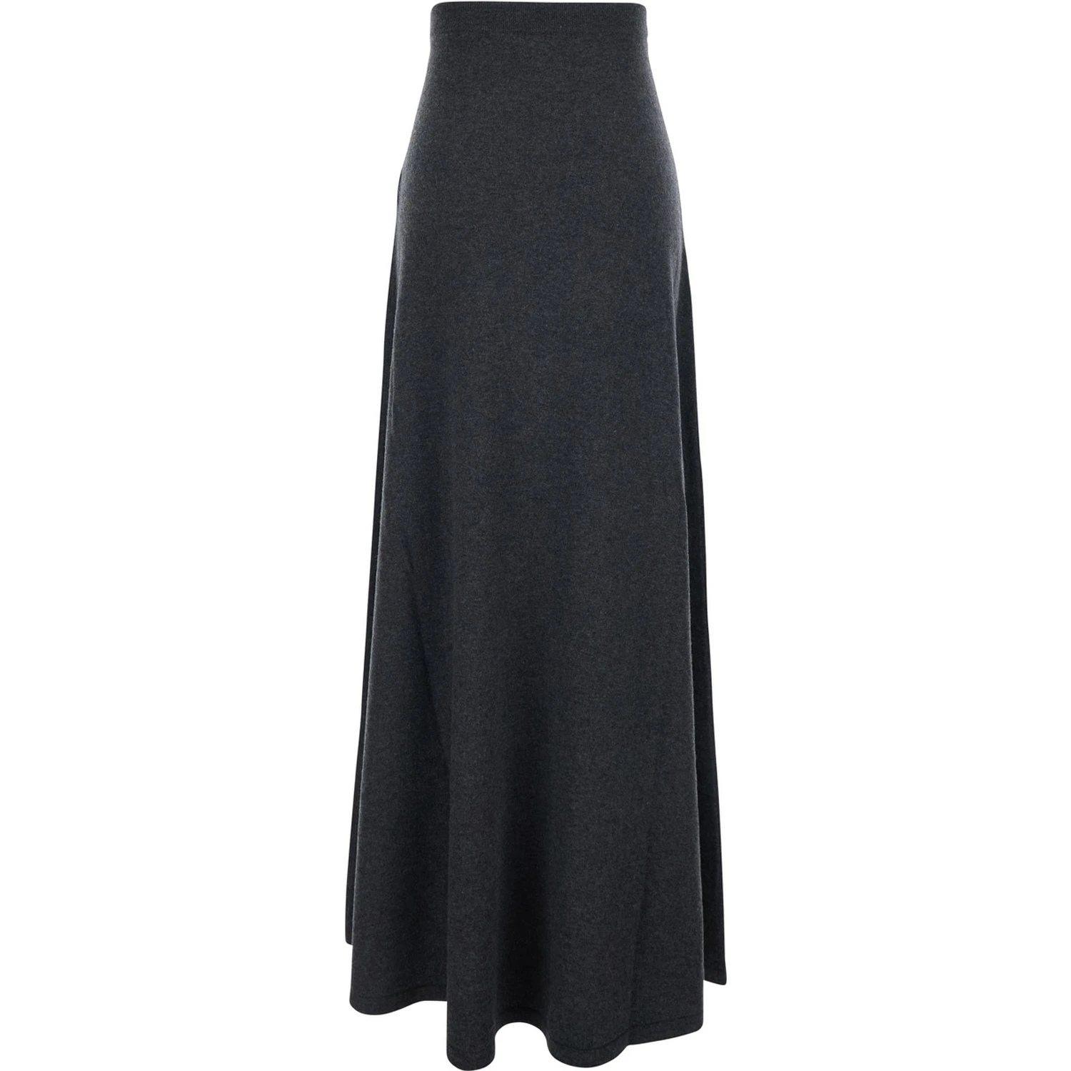 Grey Flared Skirt with Pleated Details and Elastic Ribbed Waist in Wool Woman
