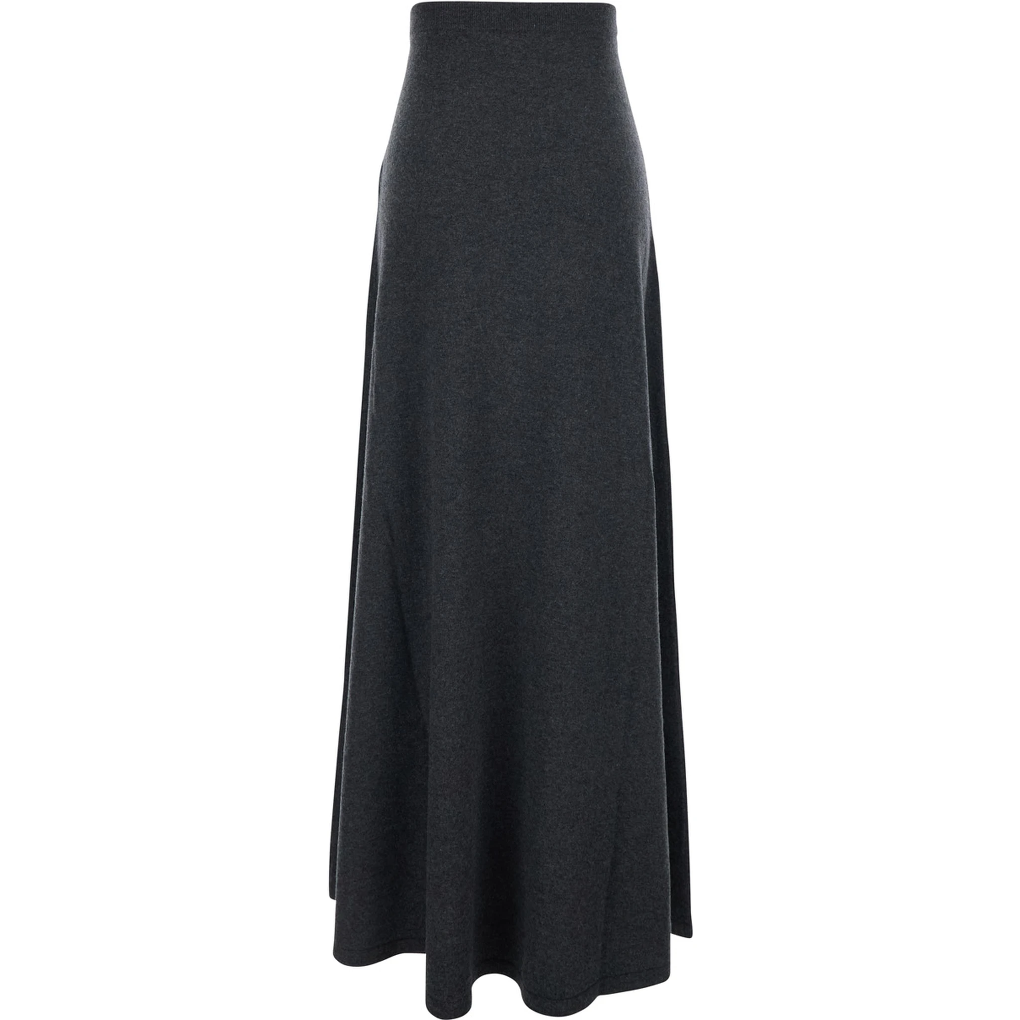 Grey Flared Skirt with Pleated Details and Elastic Ribbed Waist in Wool Woman