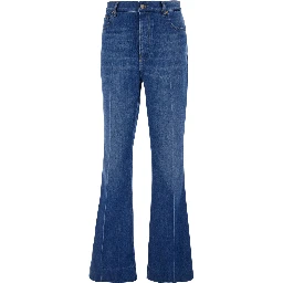Blue Five-Pocket Jeans with Logo Patch in Cotton Denim Man