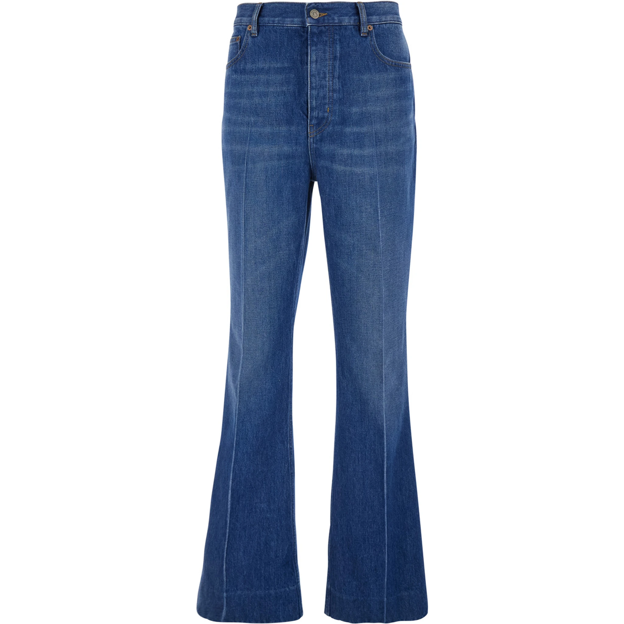 Blue Five-Pocket Jeans with Logo Patch in Cotton Denim Man