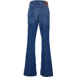 Blue Five-Pocket Jeans with Logo Patch in Cotton Denim Man