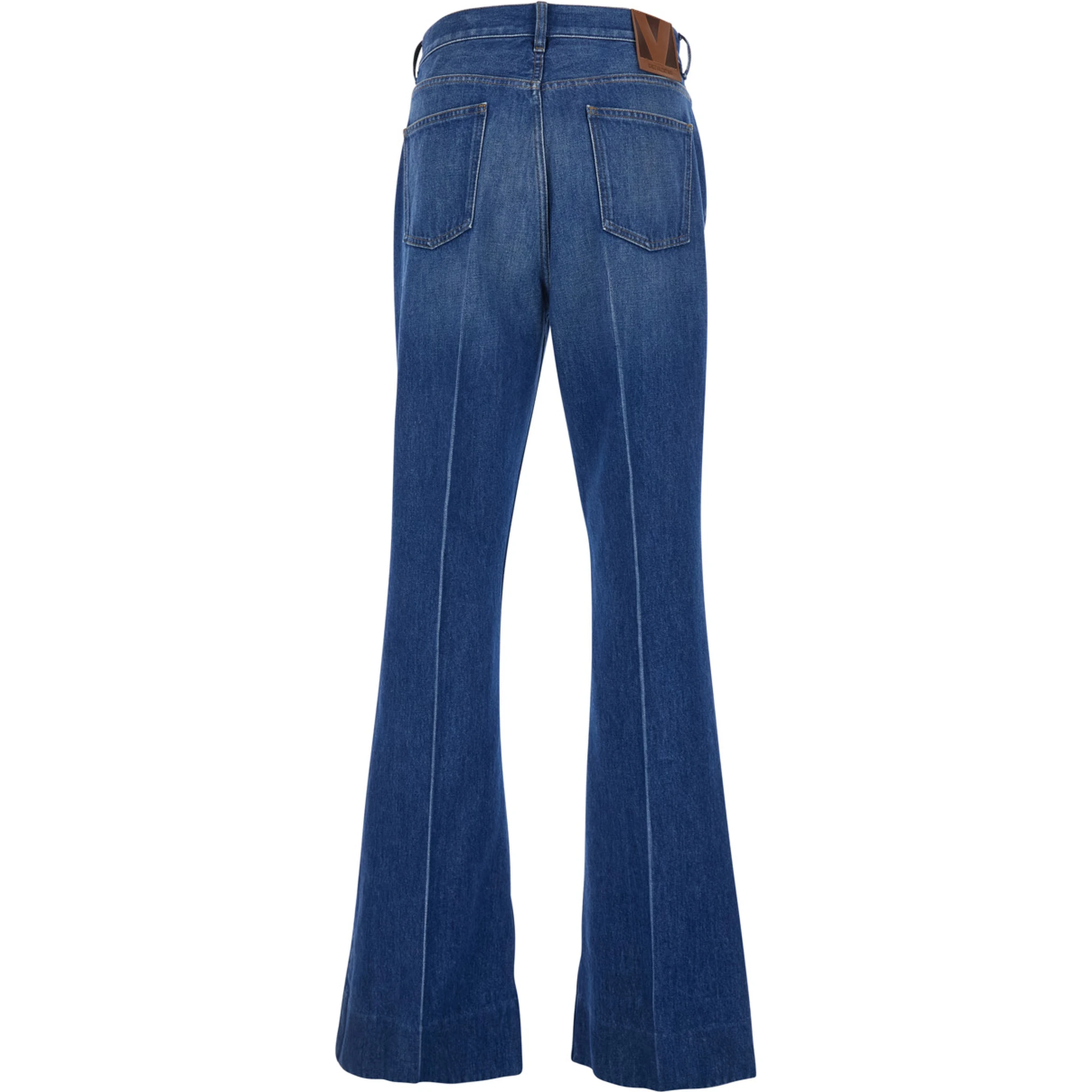 Blue Five-Pocket Jeans with Logo Patch in Cotton Denim Man
