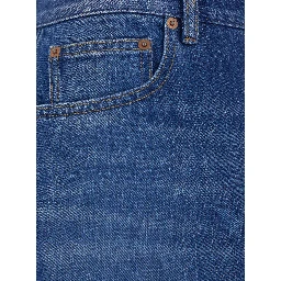 Blue Five-Pocket Jeans with Logo Patch in Cotton Denim Man