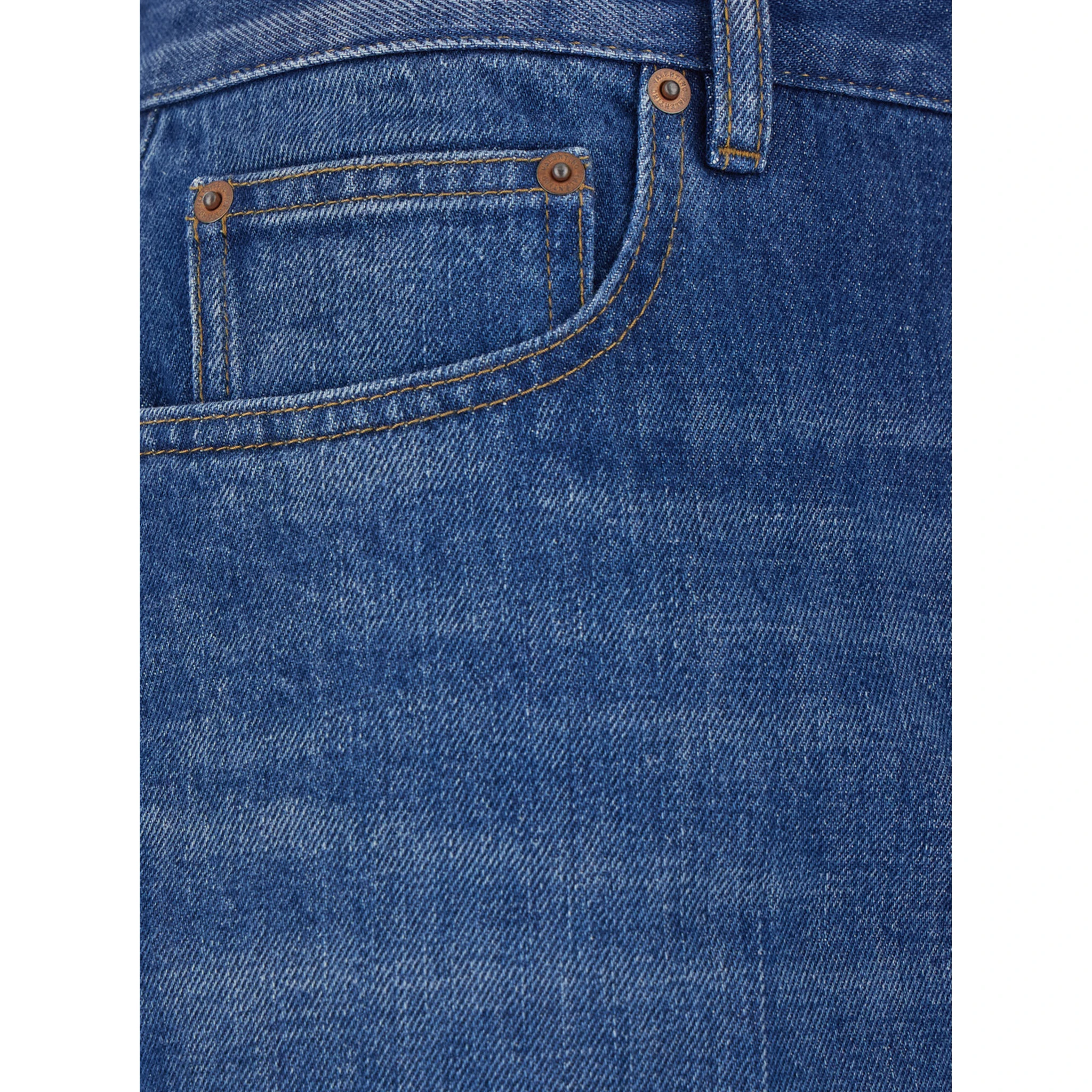 Blue Five-Pocket Jeans with Logo Patch in Cotton Denim Man