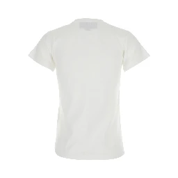 White Crew Neck T-Shirt with Print on the Front in Cotton Woman