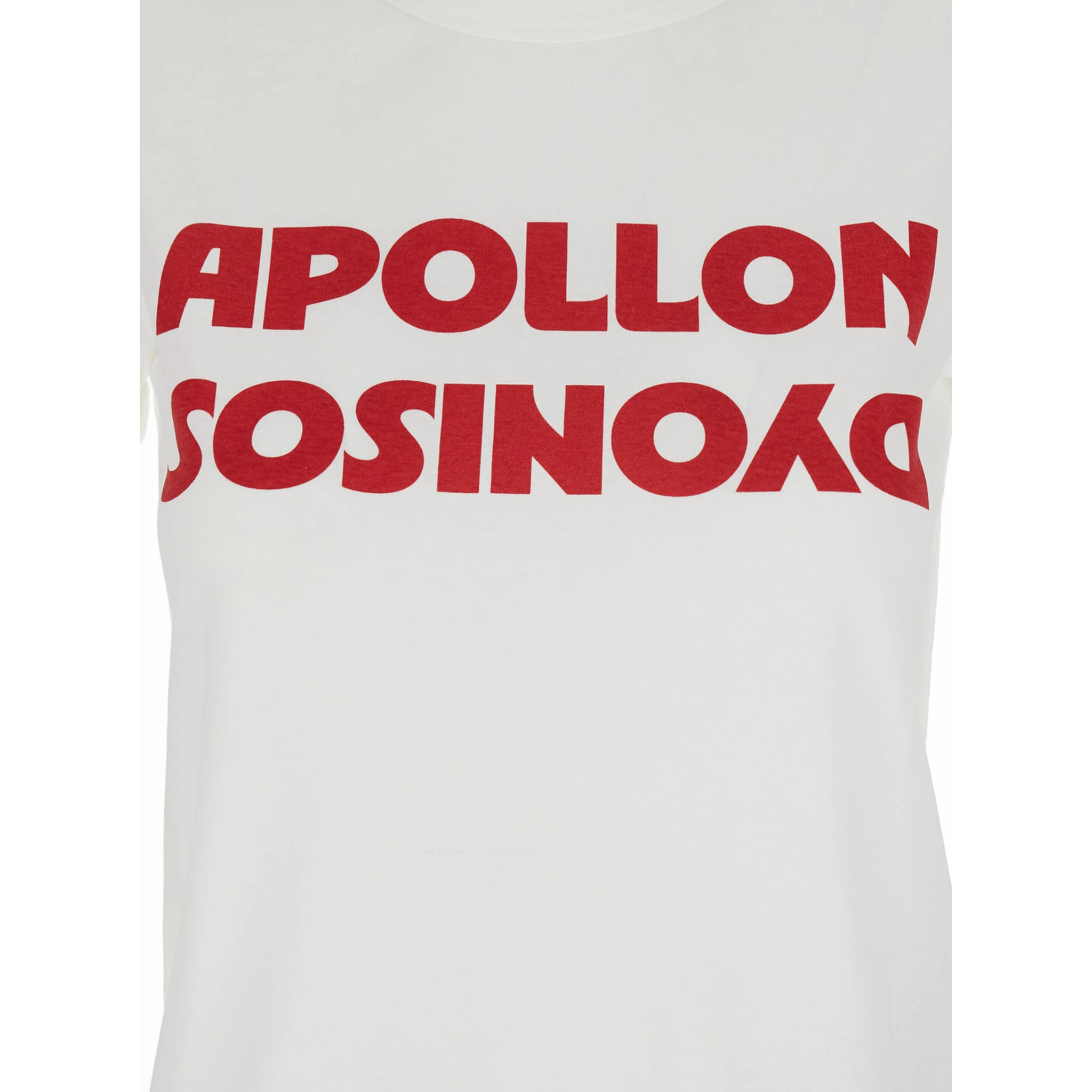 White Crew Neck T-Shirt with Print on the Front in Cotton Woman