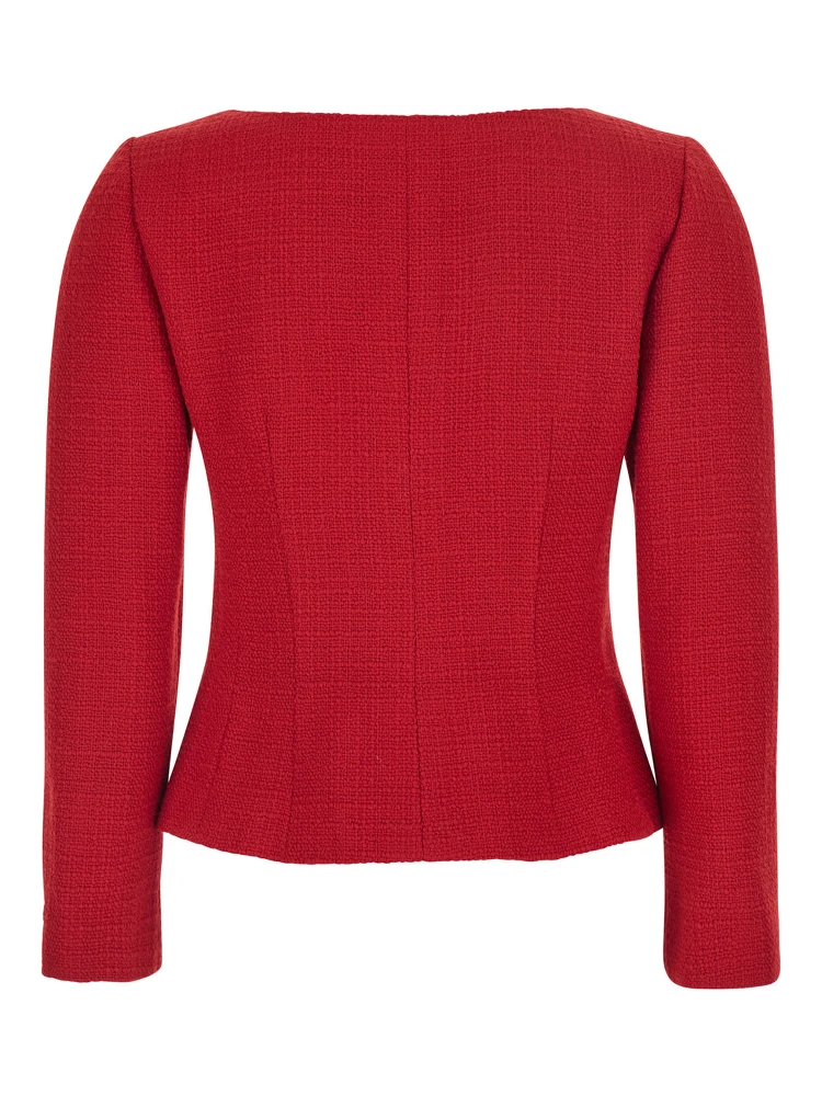 Red Jacket with Wide Front Neckline and Bow Detail in Wool Tweed Woman alternative